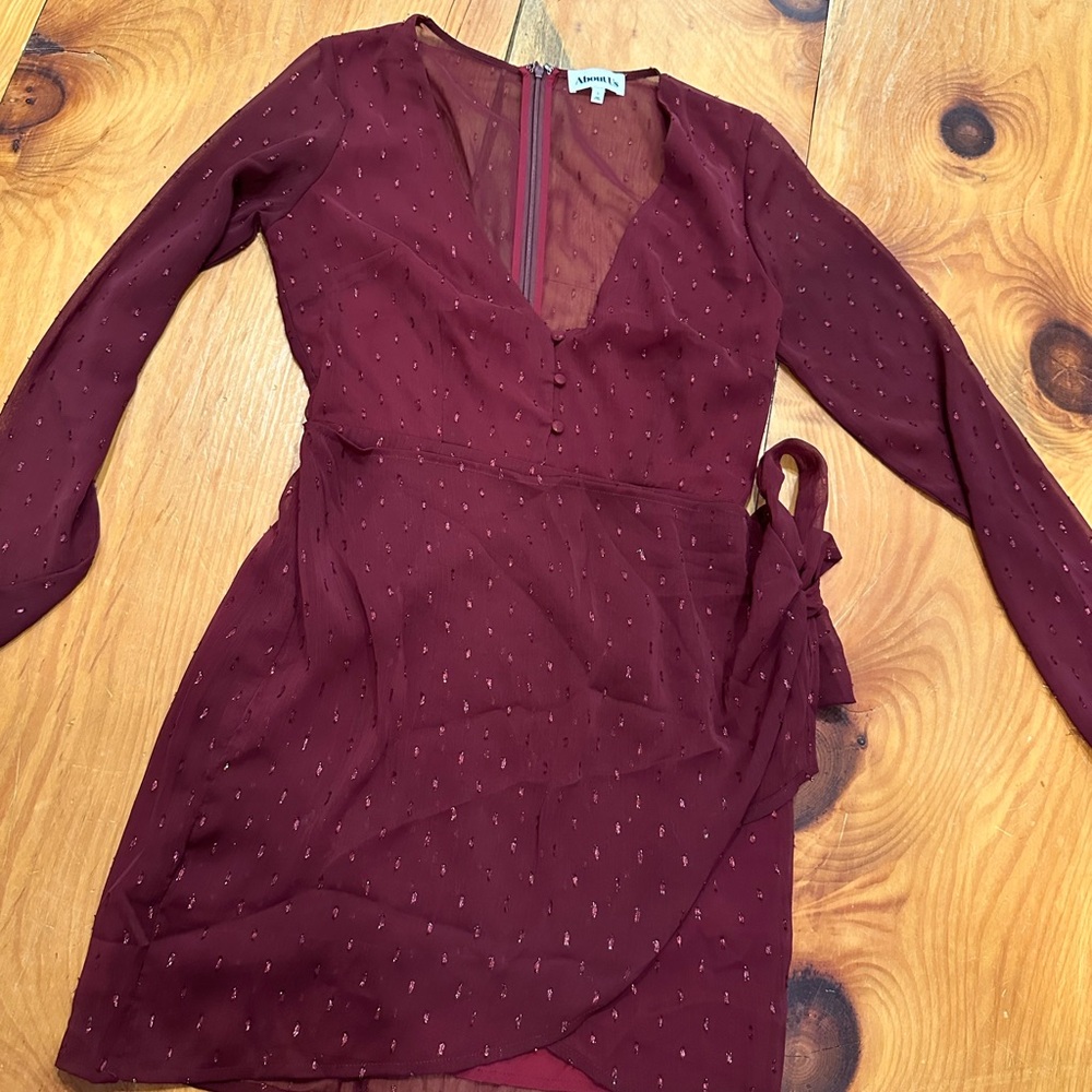 Elegant Burgundy Long Sleeve Mini Dress